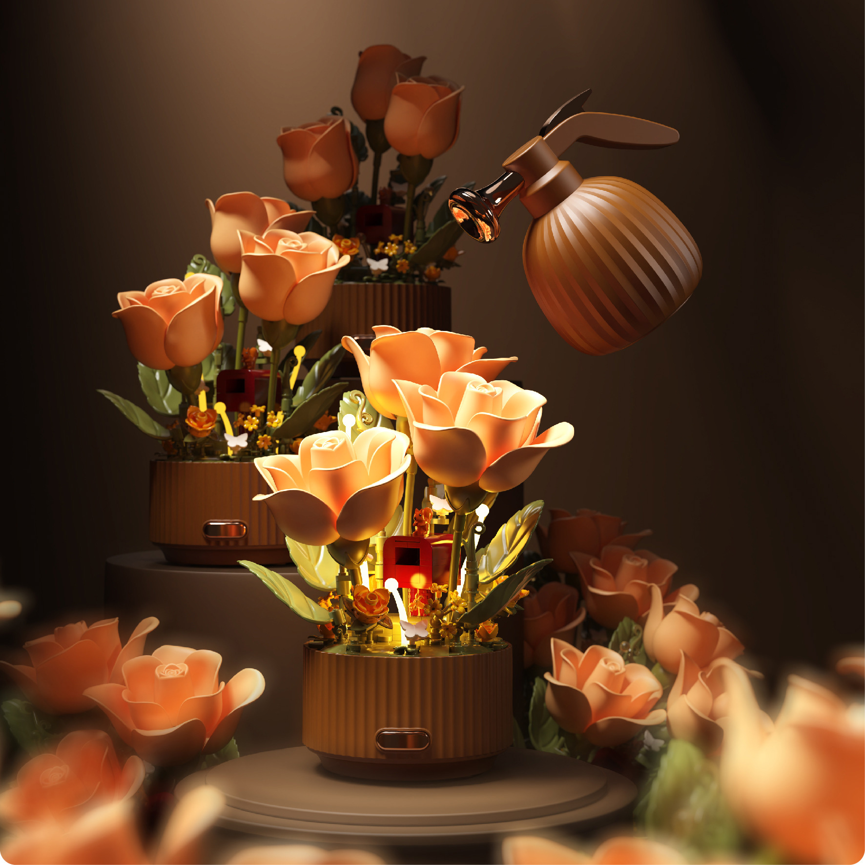 Dynamic Interactive Building Block Rose Lamp Watering Bloom Model Romantic Everlasting Flower Brick Decor DIY Rose Table Gift for Her - Image 4