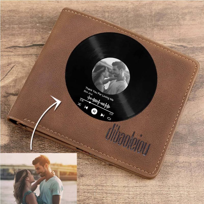 Custom Photo Wallet with Spotify Music Gift for Him