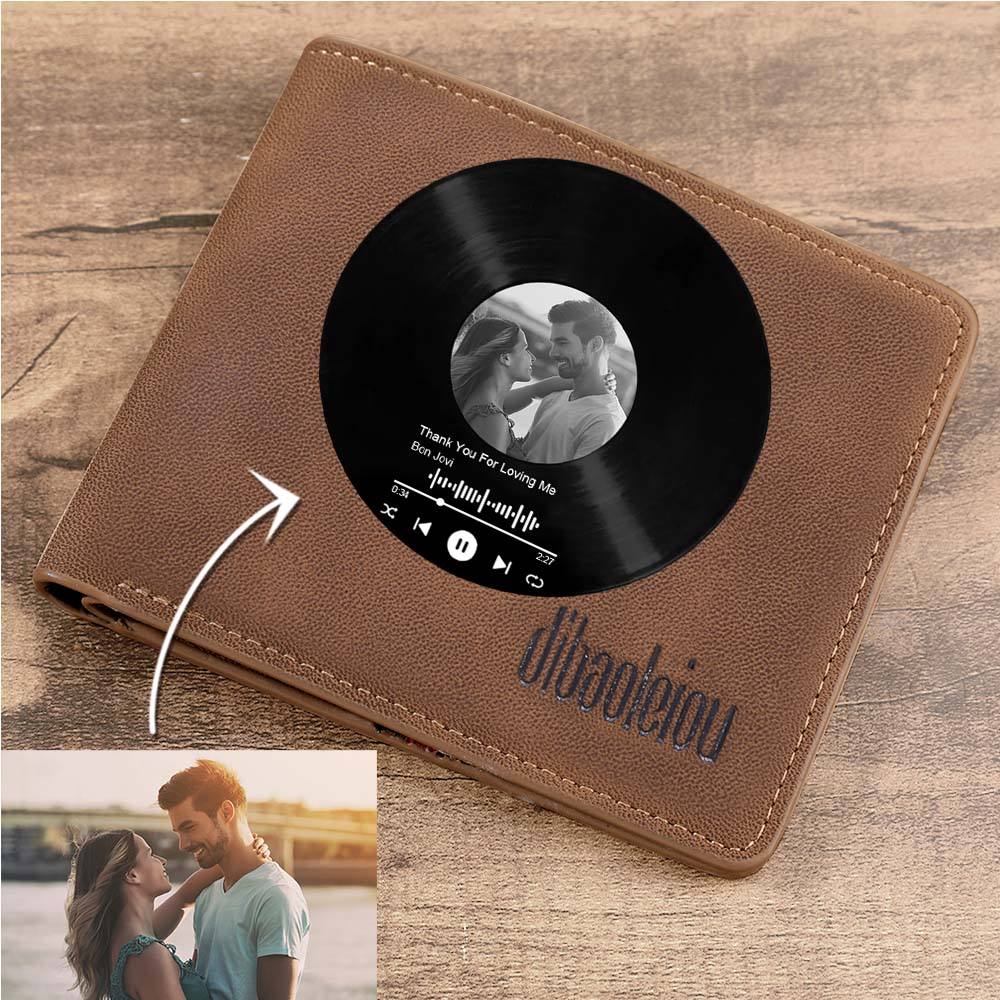 Custom Photo Wallet with Spotify Music Gift for Him