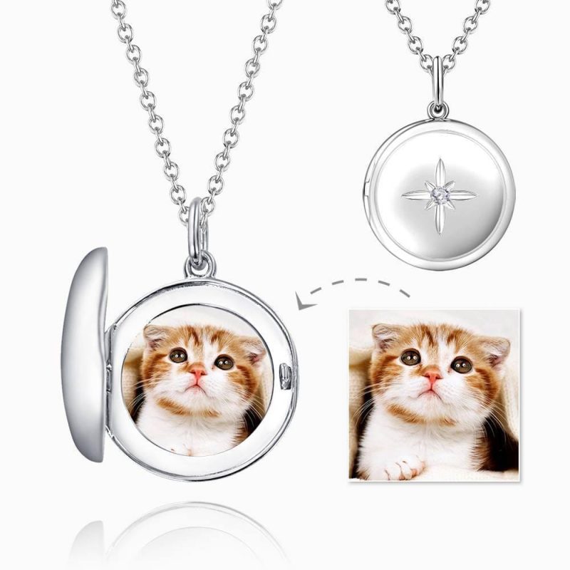 Photo Locket Necklace Gifts for Her Platinum Plated Star Printing