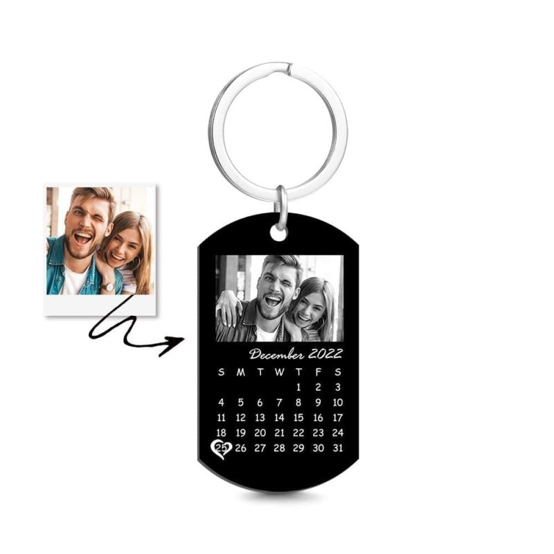 Custom Black Filter Photo Calendar Keychain Unique Design Gift For Loved Ones On Anniversary