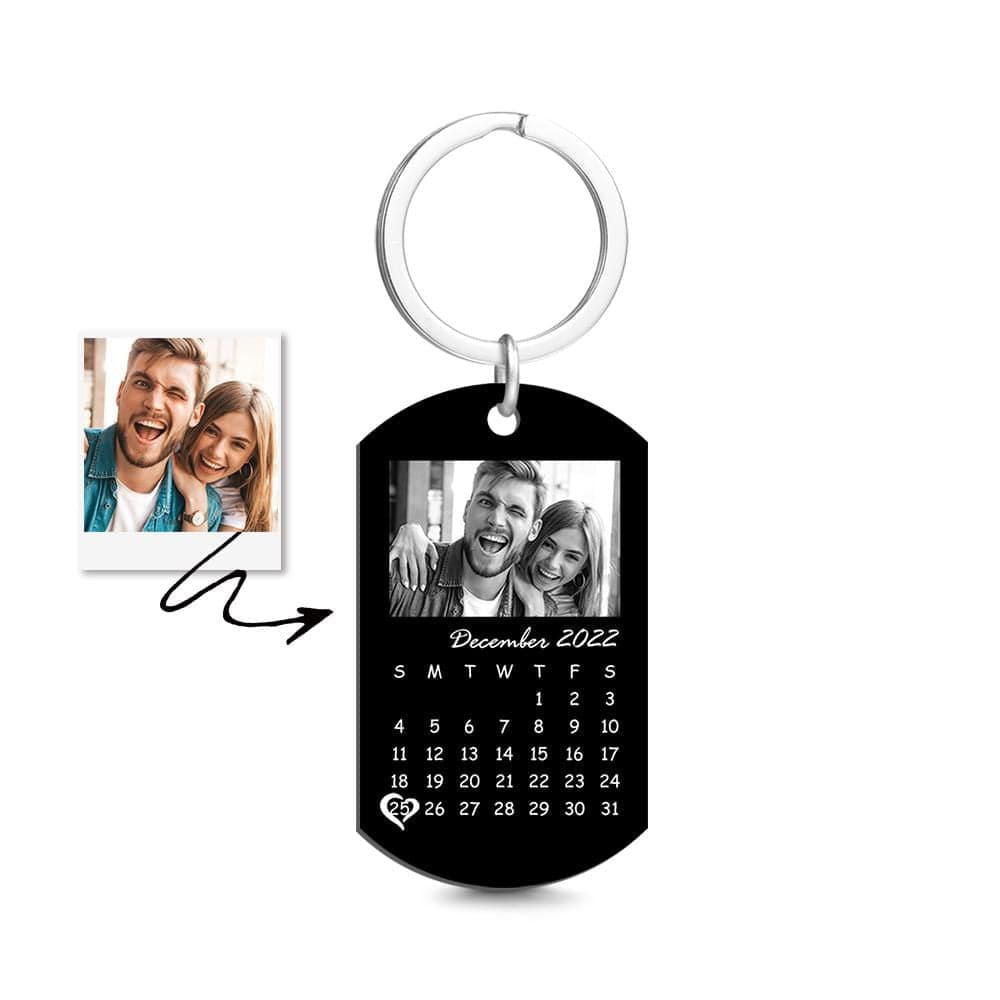 Custom Black Filter Photo Calendar Keychain Unique Design Gift For Loved Ones On Anniversary