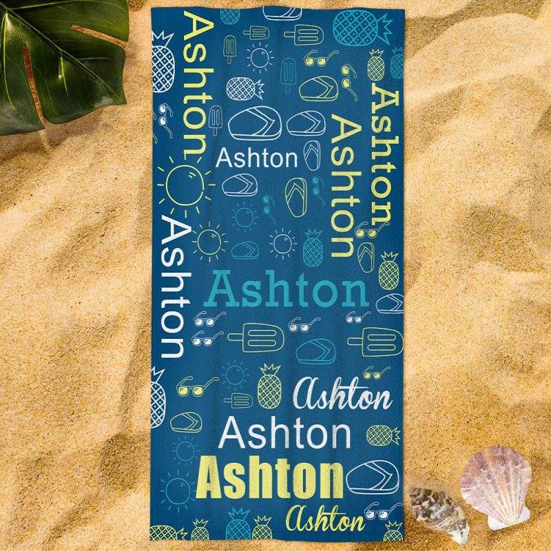 Personalized Bath Towel Custom Name Word-Art Beach Towel Gift for Family