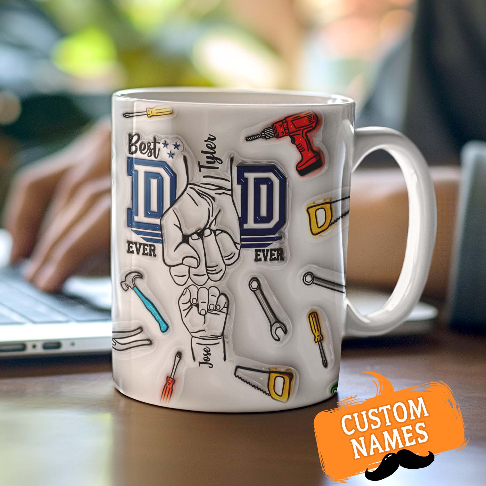 Personalized Names 3D Inflated Effect Printed Mug Custom 1-6 Kids Name Mug Best Dad Ever Father's Day Gifts - Image 2