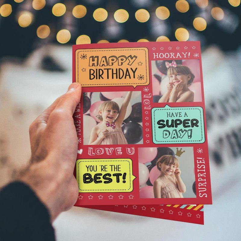 Custom Birthday Greeting Card 3 Pictures Happy Birthday Card to Kids