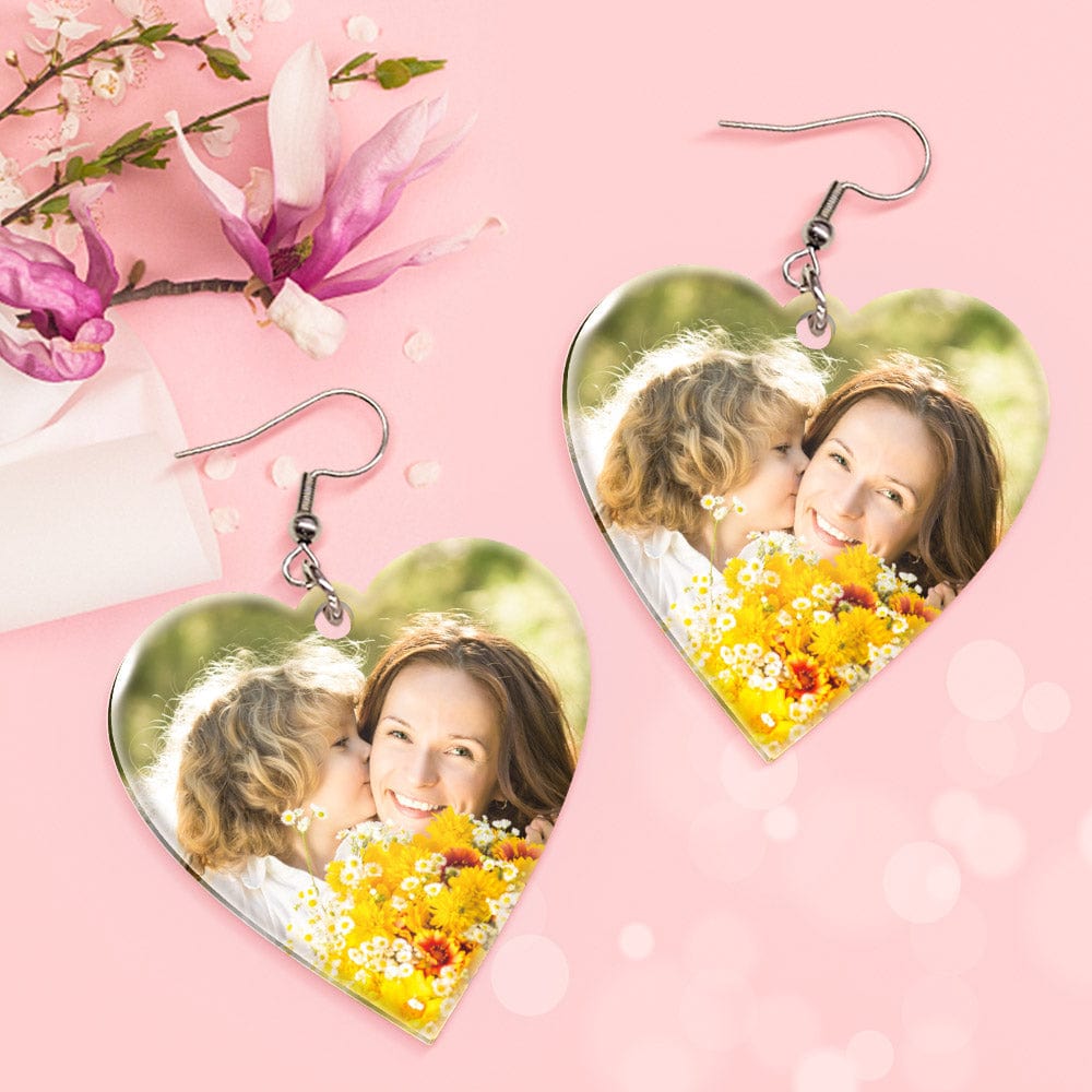 Personalized Heart Earrings Custom Photo Earrings Acrylic Gifts For Mother's Day