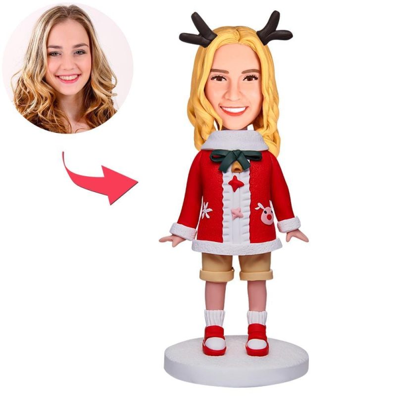 Custom Bobblehead Christmas Girl With Antlers Gifts for Girlfriend