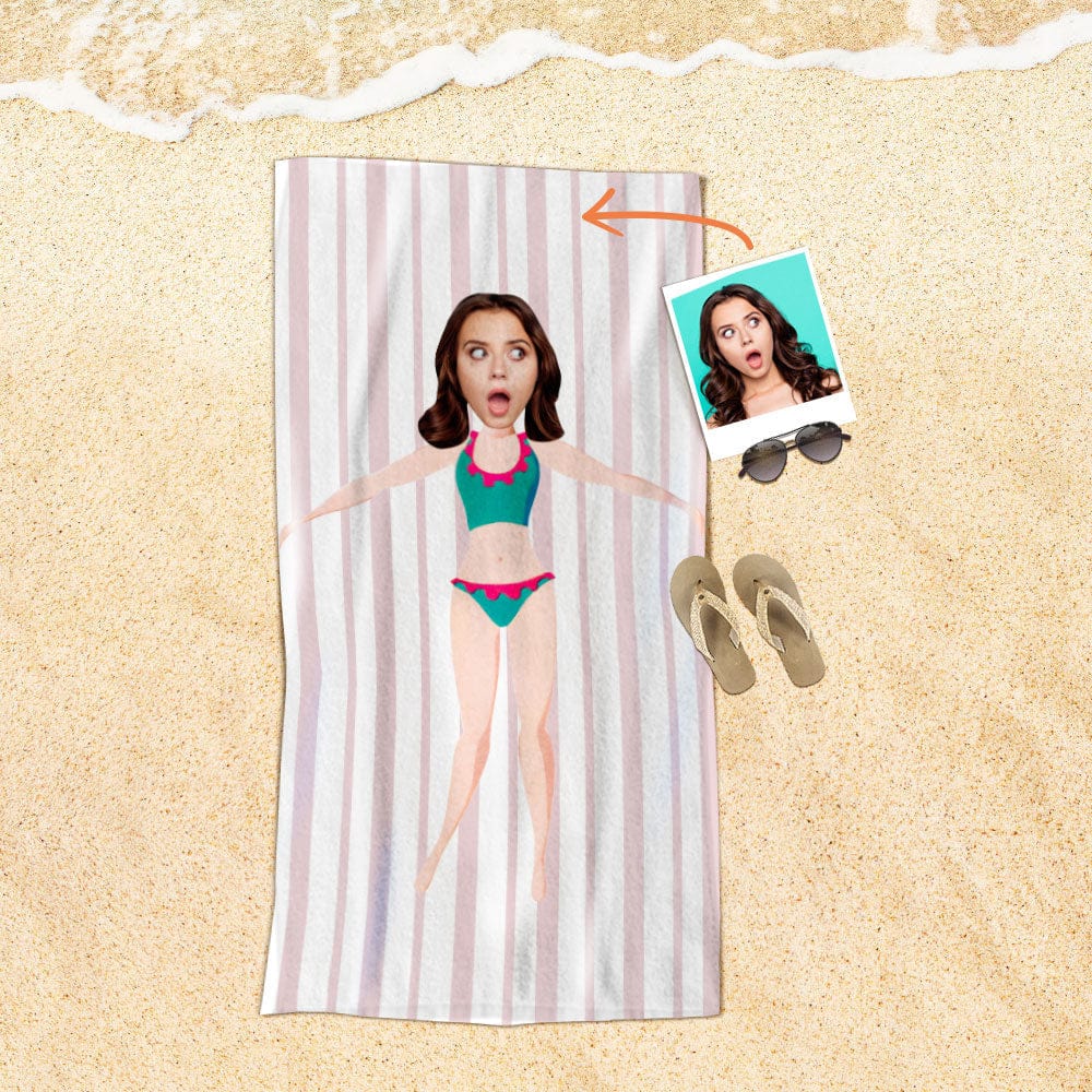 Custom Face Beach Towel Personalized Sunny Beauty Style Beach Towel Funny Gift for Summer - Image 2