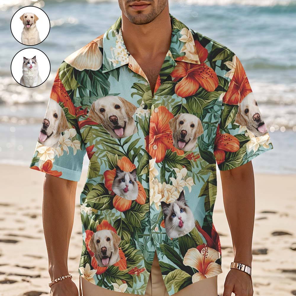 Custom Hawaiian Shirt Red Flowers Personalized Photo Hawaiian Shirt Funny Vacation Party Shirts For Pets LoversUS - Image 2