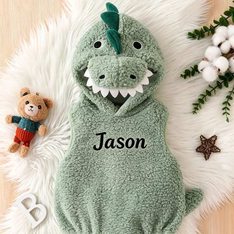 Dinosaur Hooded Romper — Custom Name Baby Edition