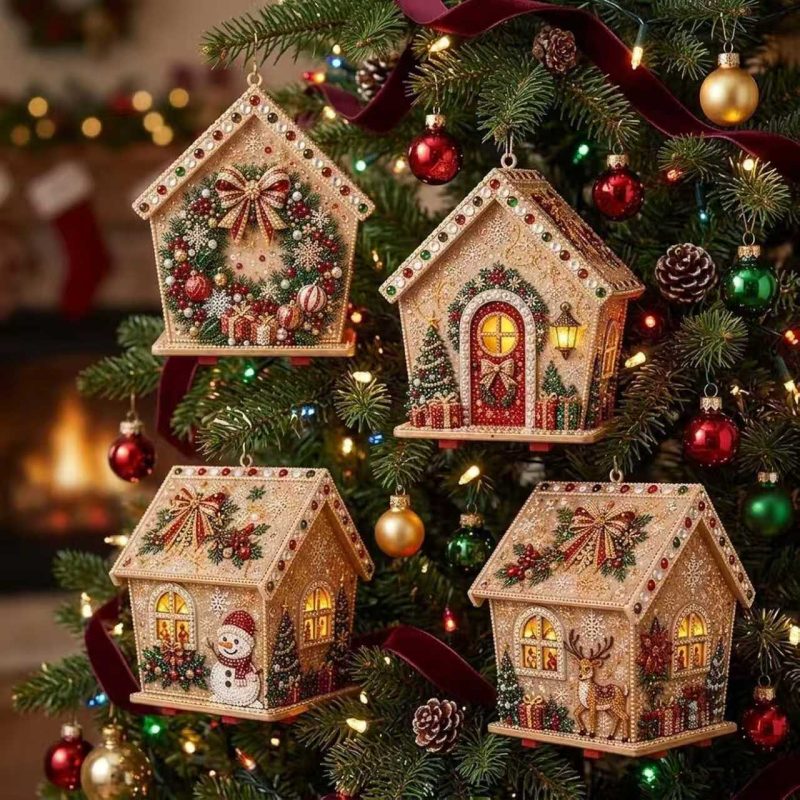 DIY Christmas House Diamond Painting Kit for Adults Wooden Pearl Art Craft Ornaments