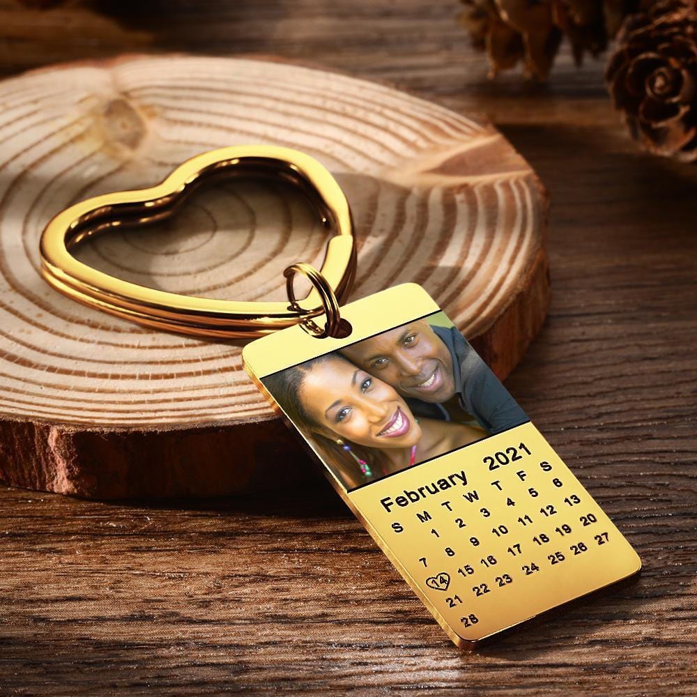 Photo Keychain Calendar Keychain Golden Color Christmas Gifts for Him