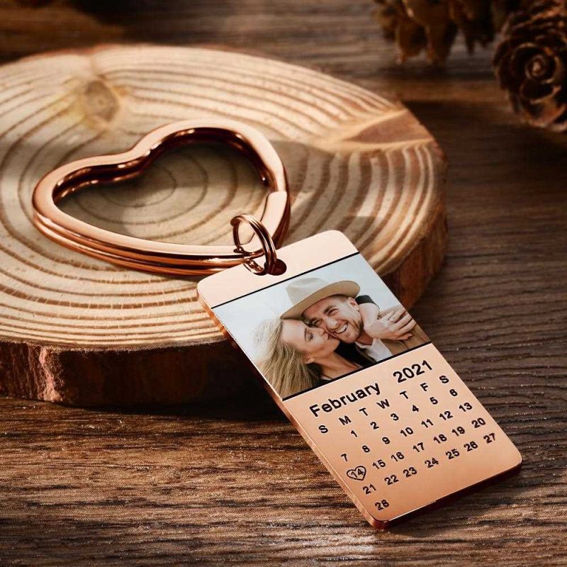 Custom Date Keychain Photo Keychain Gifts for Couple Heart 3 Colors Valentines Day Gifts