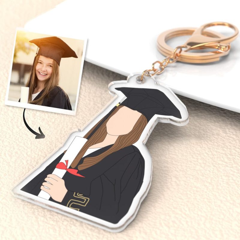 Custom Photo Keychain Portrait Keyring Graduation Gifts