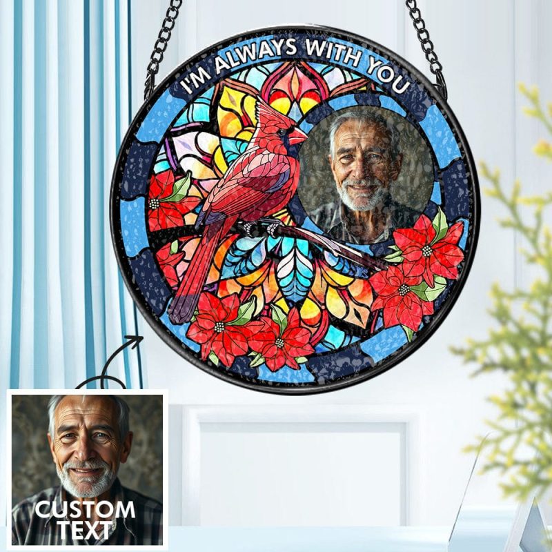 Custom Photo Memorial Ornament Personalized Stained Glass Window Suncatcher Sympathy Gift For Family Members