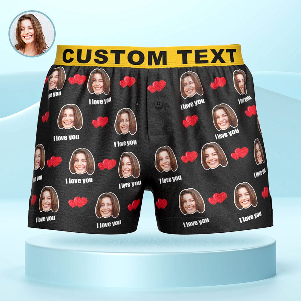 Custom Face I Love You Boxer Shorts with Personalized Text on the Waistband Personalized Underwear for Him - Image 2