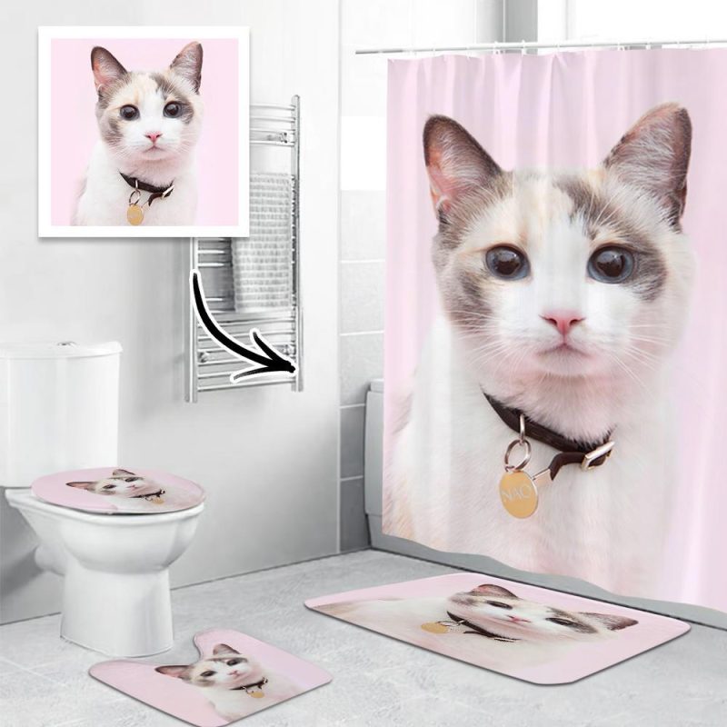 Cat Memorial Gifts Custom Bathroom Set with Cat Photo