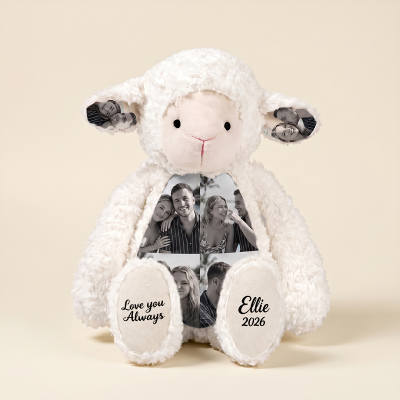 Custom Photo Lamb Plush Personalized Sheep Stuffed Animal With Picture Ears Paws Custom Photo Collage Lamb Plushie Couple Anniversary Keepsake Gift 7