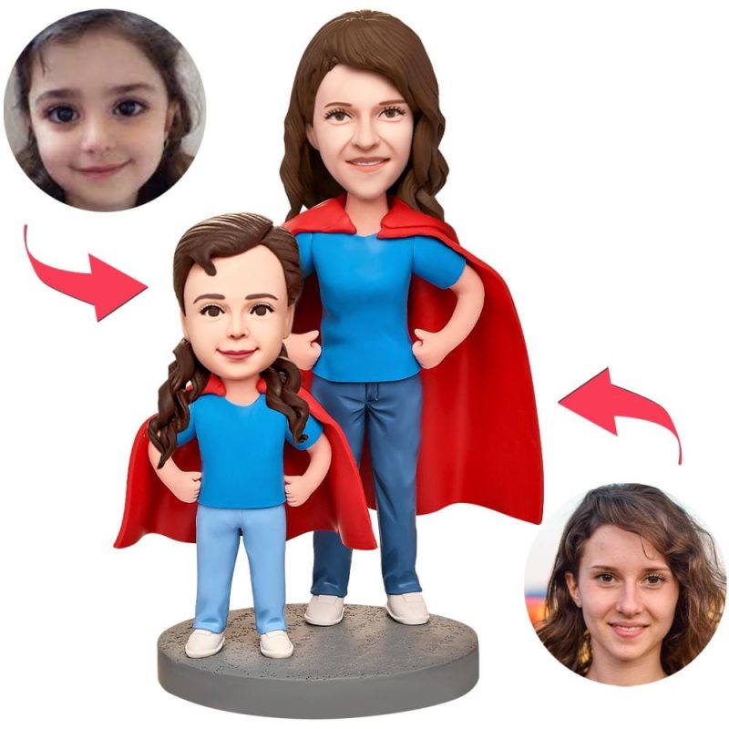 Custom Bobblehead with Engraved Text Mothers Day Gift – Super Mother and Daughter