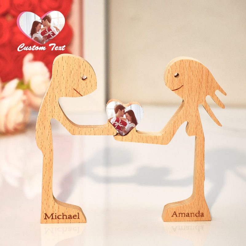 Personalized Wooden Standing Couple and Love Heart Puzzle Custom Valentine’s Day Gifts