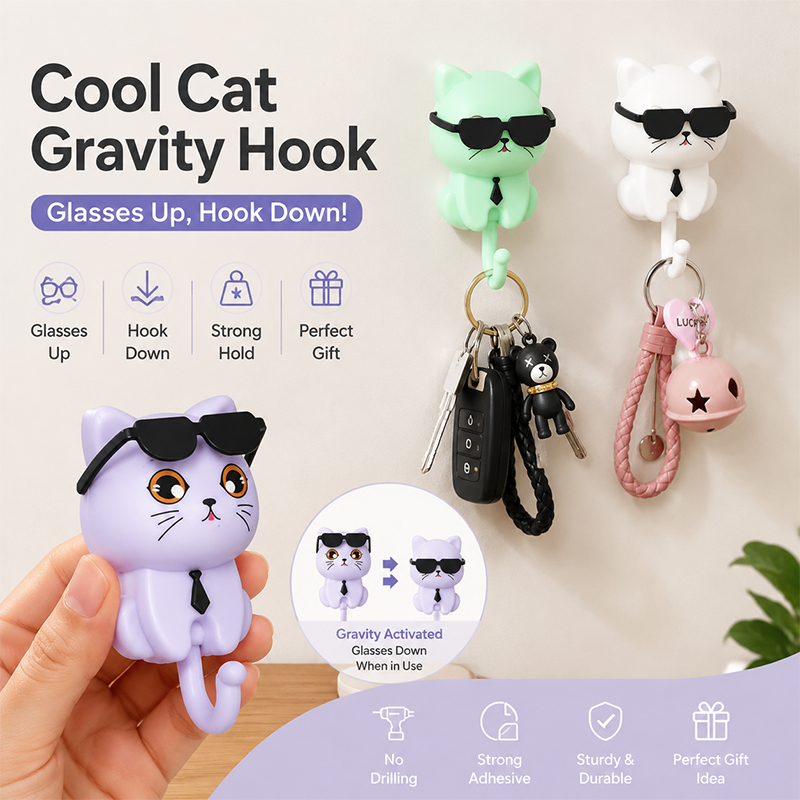 Cool Cat Wall Hook – Stylish Sunglasses Cat Decorative Hook for Christmas Gift, Home & Office Organization