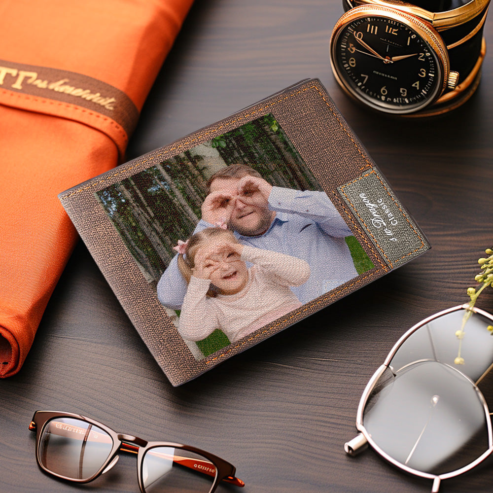 Gift for Him Men's Wallet Custom Photo Wallet Men's Bifold Short Wallet Brown Color Printing for Dad - Image 2