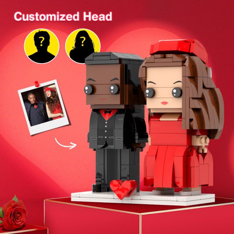 Classic Valentine’s Day Black And Red Couple Gift Brick Figures Personalized Couples Brick Figures Small Particle Block