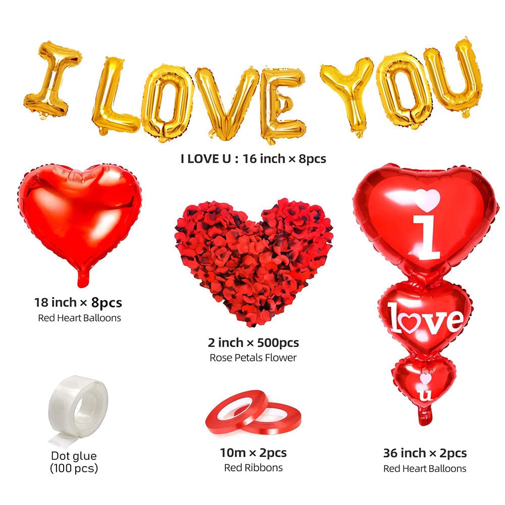 Love Balloon Set Rose Petal Combination For Valentines Day Anniversary Wedding Party Decorations Photo Prop - Image 2