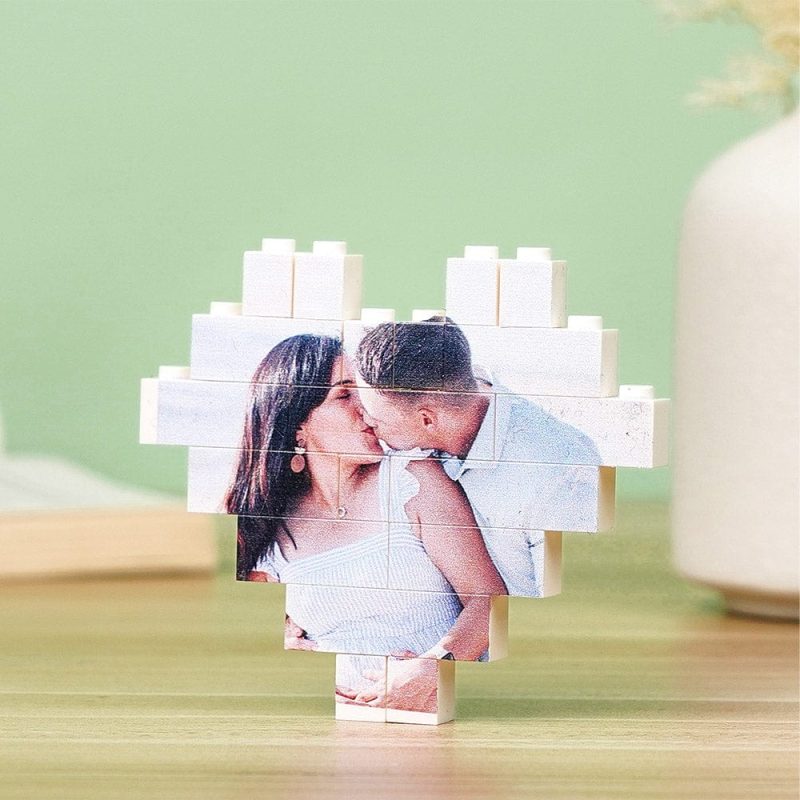 Anniversary Gift Custom Building Brick Personalised Photo Block Heart Shaped Gifts for Her