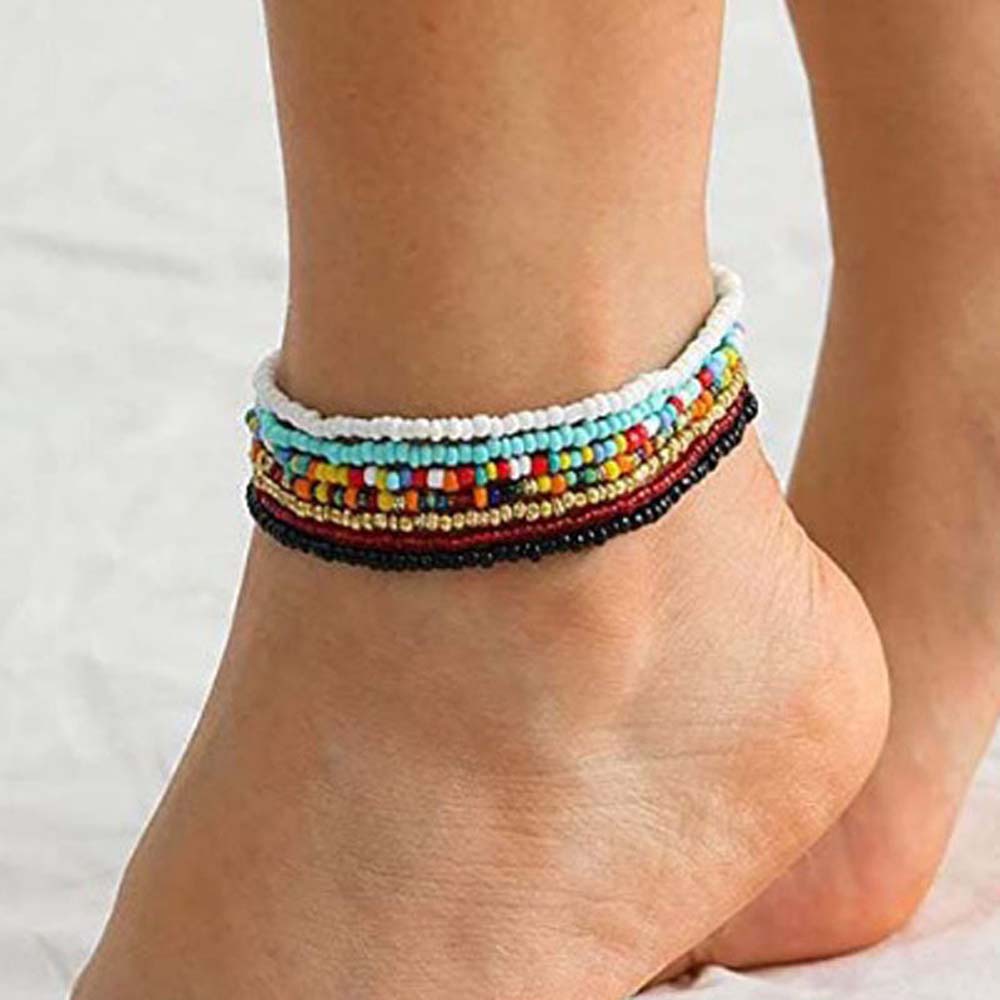Boho Ankle Bracelet Bohemian Style Anklet Handmade Colorful Rice Beads Anklet Gift