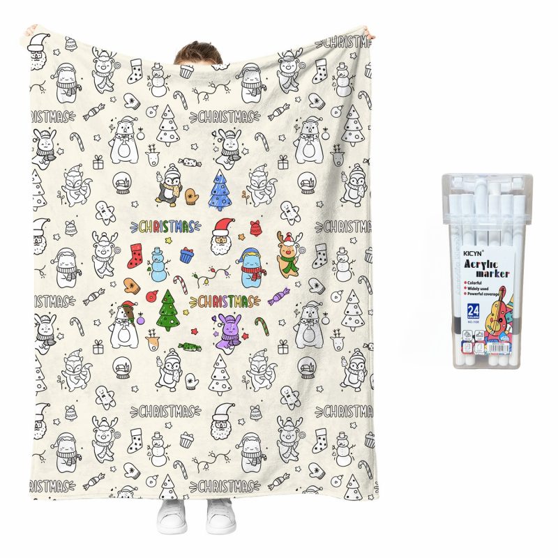 Christmas Coloring Blanket with Washable Markers DIY Coloring Blanket Christmas Gift