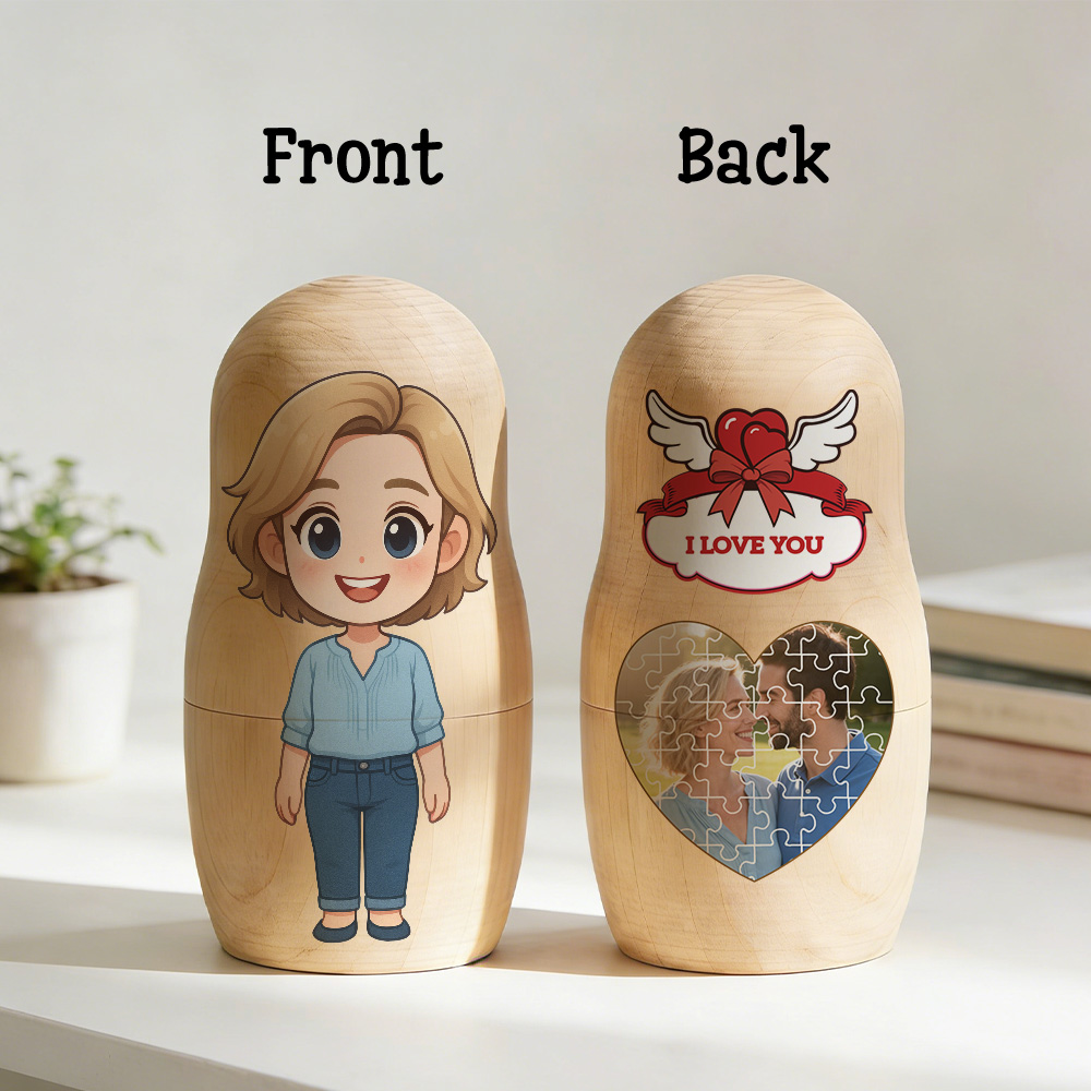 Custom Cartoon Photo Nesting Dolls Personalized Nesting Dolls with Custom Text Heart-Shaped Jigsaw Puzzle Photo Perfect Gifts for Couples - soufeeluk - Image 3
