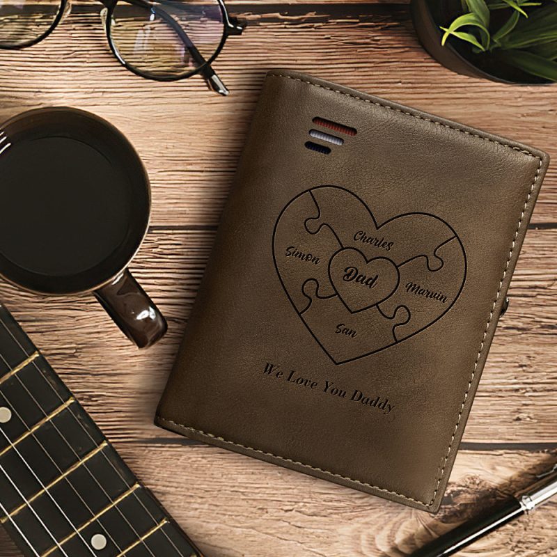Custom Engraved Wallet Heart Shaped Name Wallet with Zipper Coin Pouch Father’s Day Gifts