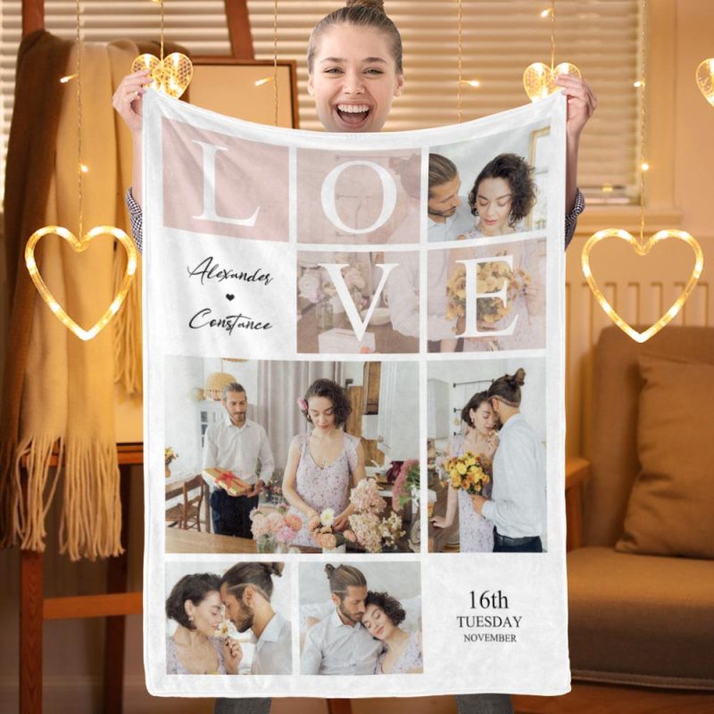 Valentines Day Blanket Personalized Photo Collage Valentine’s Day Blanket Gift for Couple