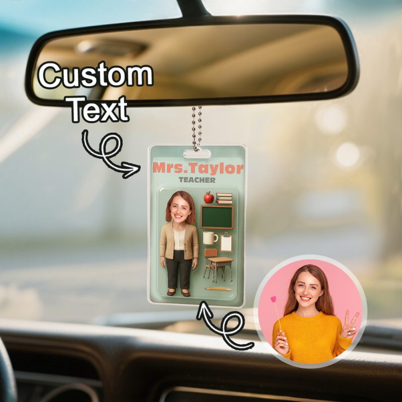 Custom 3D Effect Action Figure Customizable Head Packaging Toy Box Style Art Gift Personalized Acrylic Car Hanger Gift for Teacher