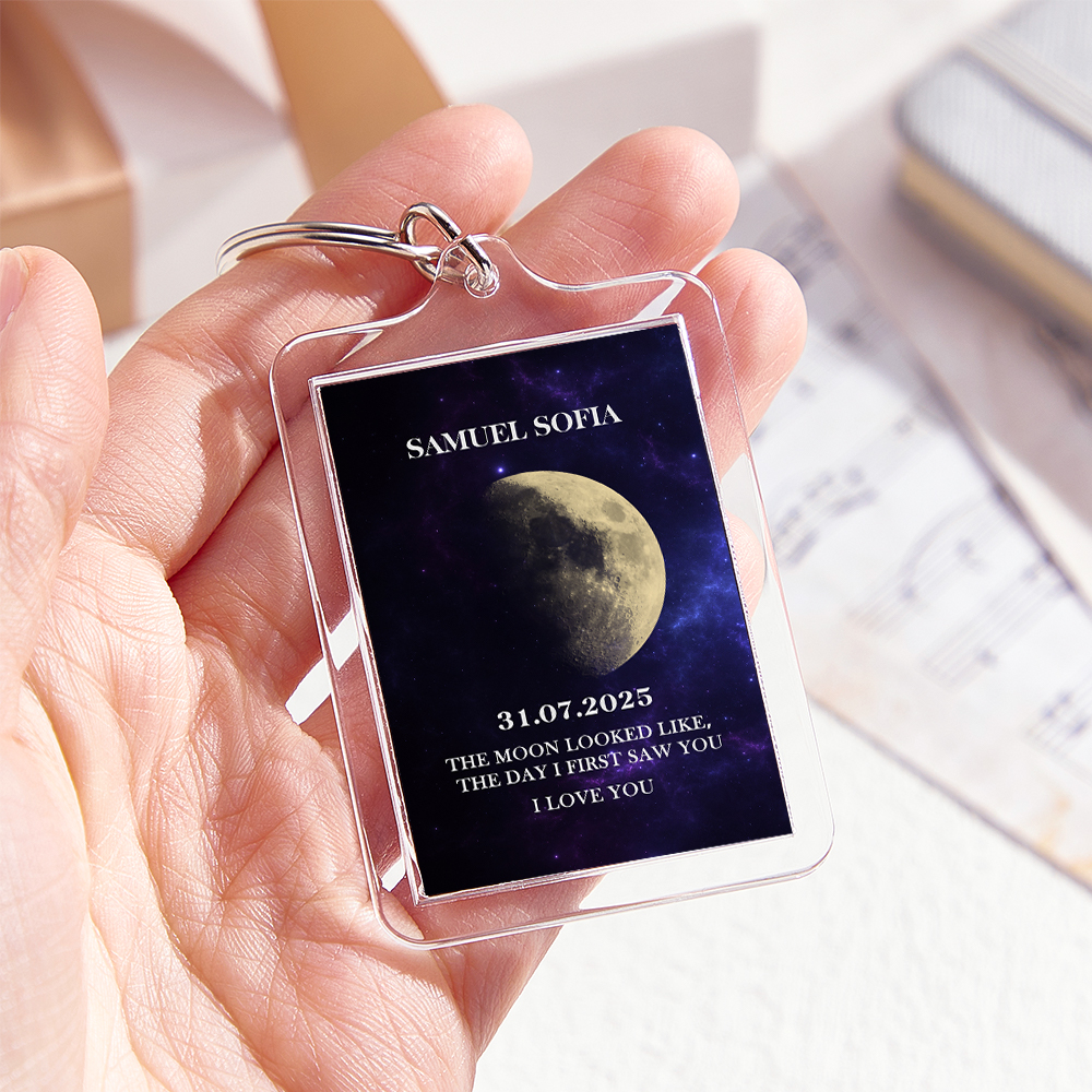 Custom Moon Phase Keychain Starry Sky Background Optional with Acrylic Shell - Image 2