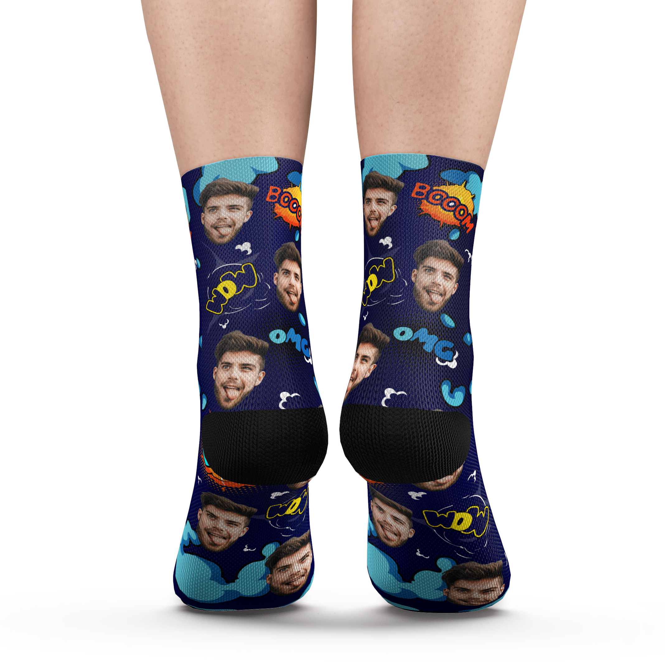 Custom Photo Socks Comic Bang Face Mash With Text Socks - Image 2