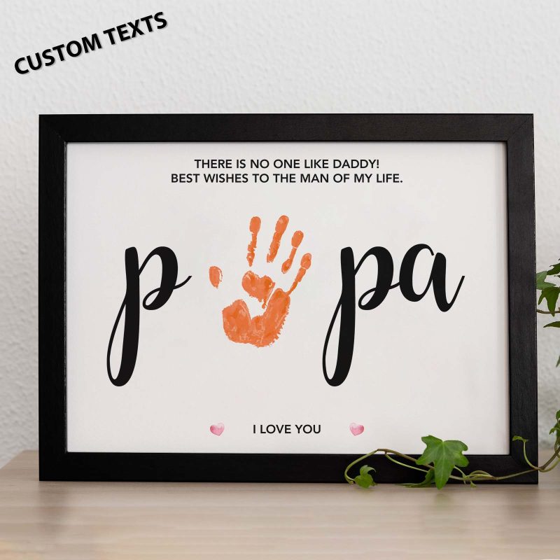 Personalized Text DIY Handprint Wooden Frame Fashion Papa Theme Memorial Gifts