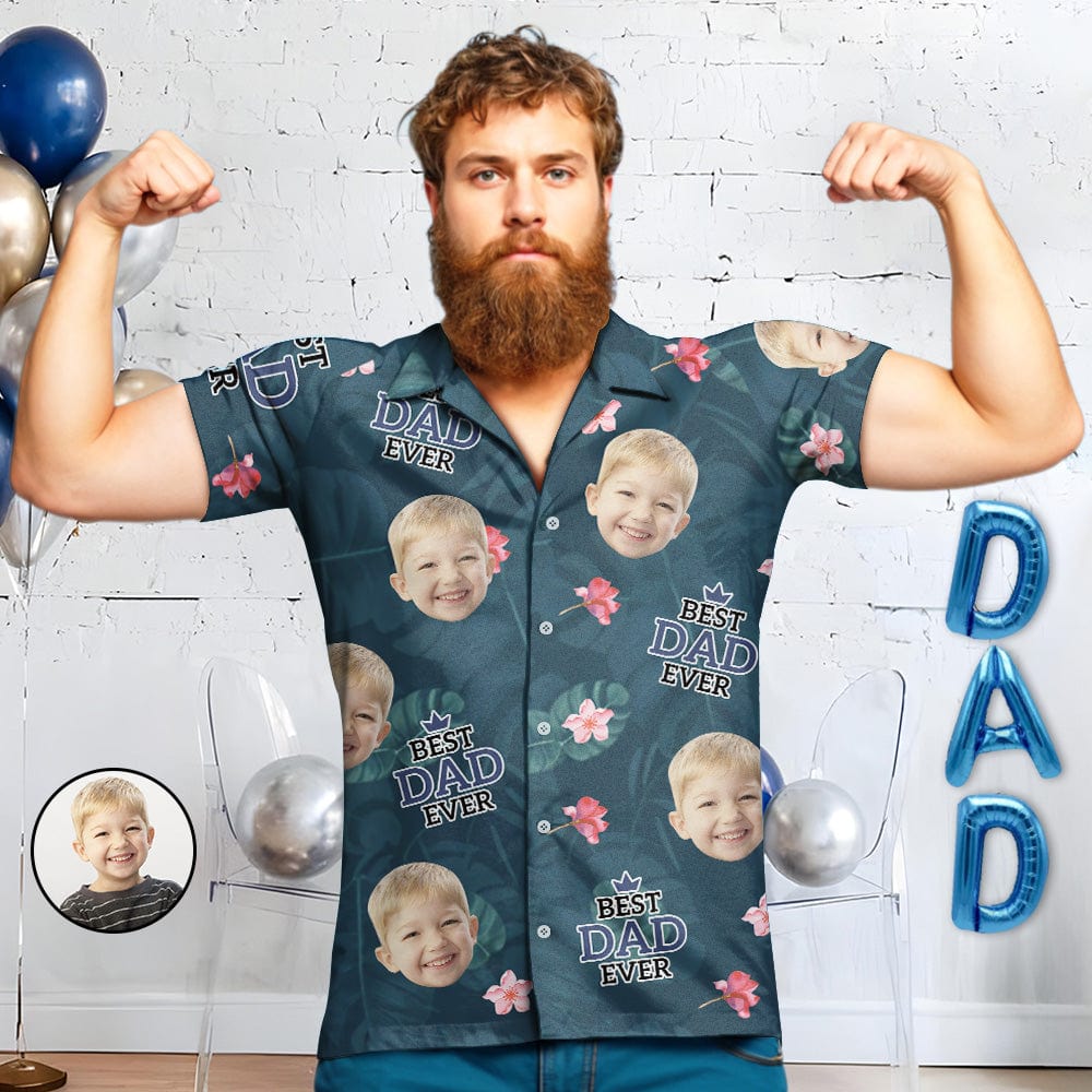 Custom Button-Up Shirts With Face 1-3 Photos Custom Hawaiian Shirts For Dad/Grandpa