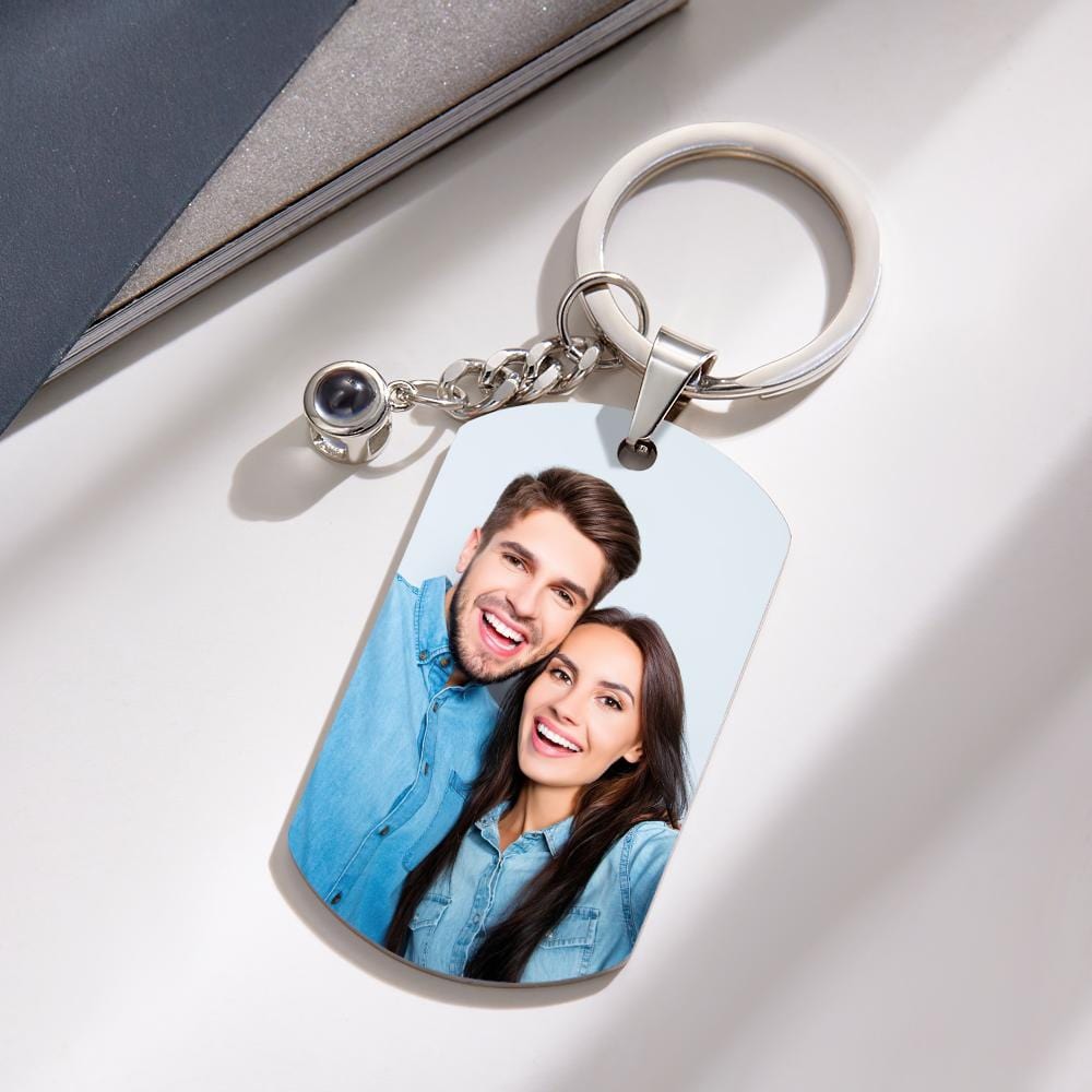 Custom Projection Photo Engraved Keychain Simple Couple Commemorate Gift - Image 2