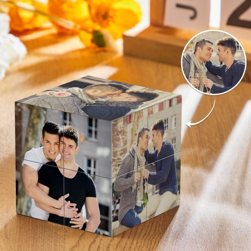 Custom Photo Rubic’s Cube Wooden Cube Heart Shape Multiphoto Cube Gifts Male Couple