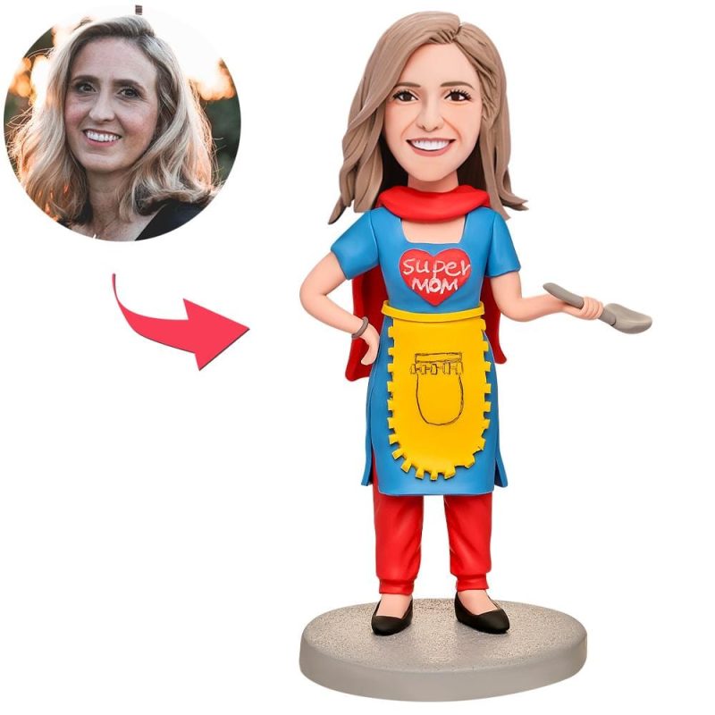Custom Bobblehead with Engraved Text Mother’s Day Gifts – Mother in Blue Dress C