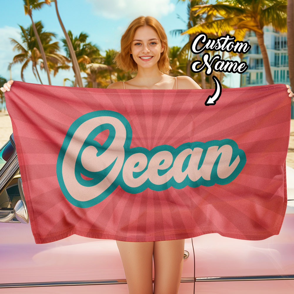 RETRO Style Personalized Beach Towel Personalized Name Bath Towel Custom Beach Towel With Name Outside Birthday Vacation Gift - GiftLab - Image 5
