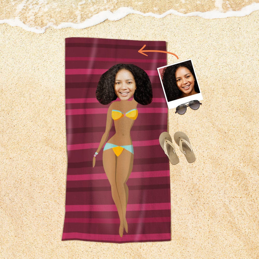 Custom Face Beach Towel Personalized Bikini Style Beach Towel Funny Gift for Summer - Image 2