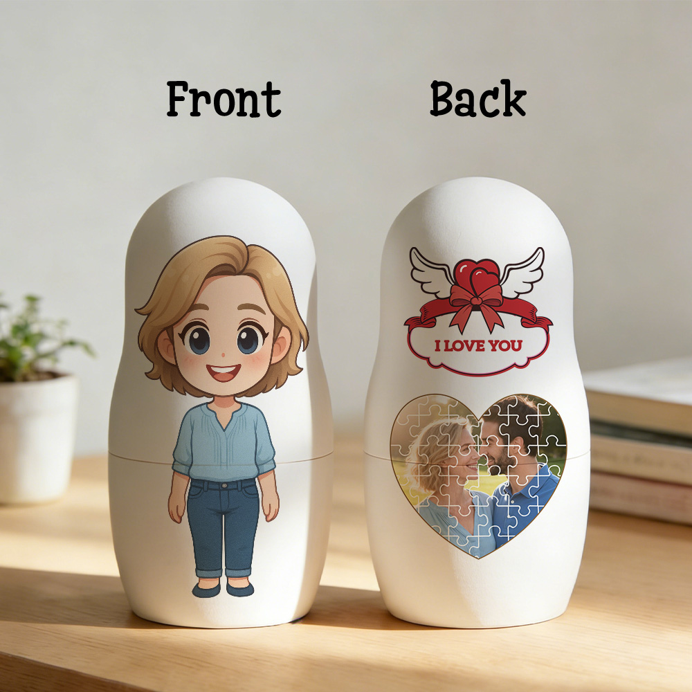 Custom Cartoon Photo Nesting Dolls Personalized Nesting Dolls with Custom Text Heart-Shaped Jigsaw Puzzle Photo Perfect Gifts for Couples - soufeeluk - Image 2