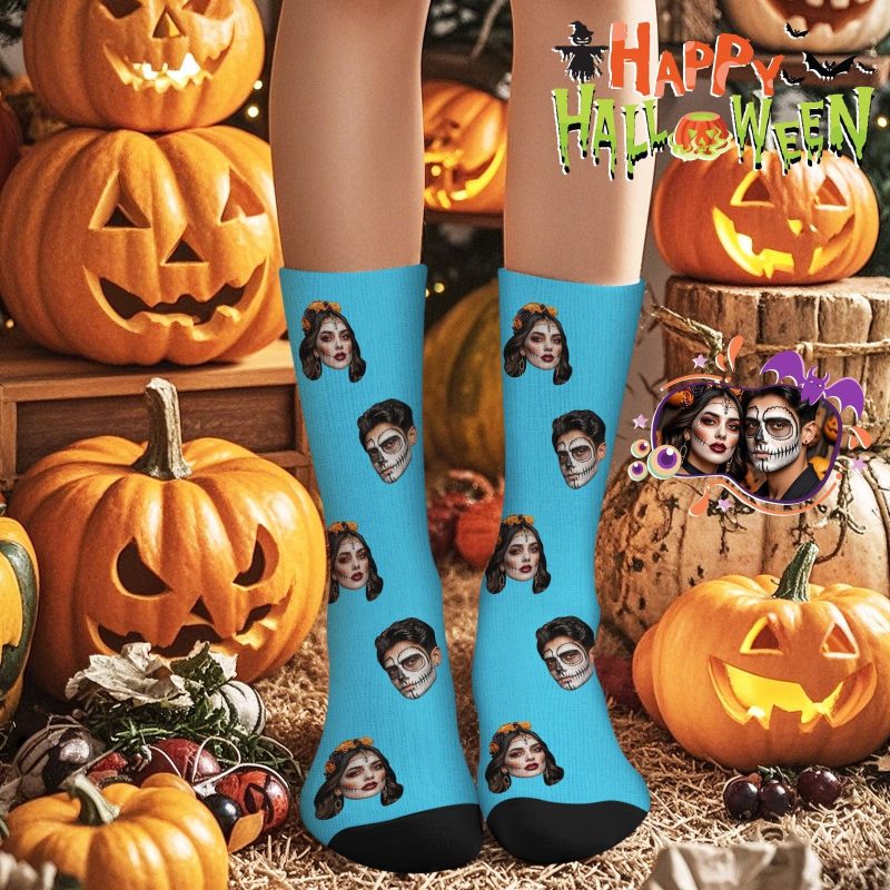 Halloween Sock Gifts Custom Face Socks With Your Text 3D Preview Colorful Socks