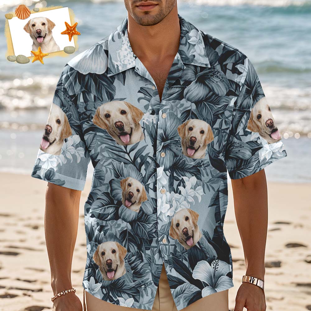 Custom Hawaiian Shirt Blue Leaves Personalized Photo Hawaiian Shirt Funny Vacation Party Shirts For Pets LoversUS