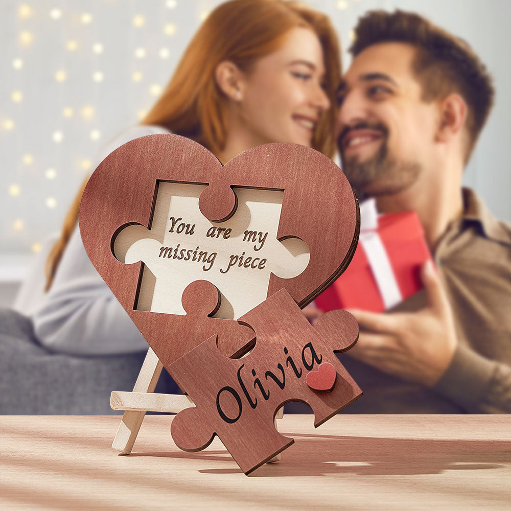 Custom Love Puzzle Piece Sign Personalized Wooden Heart Shaped Plaque Romantic Gifts for Her - Image 2