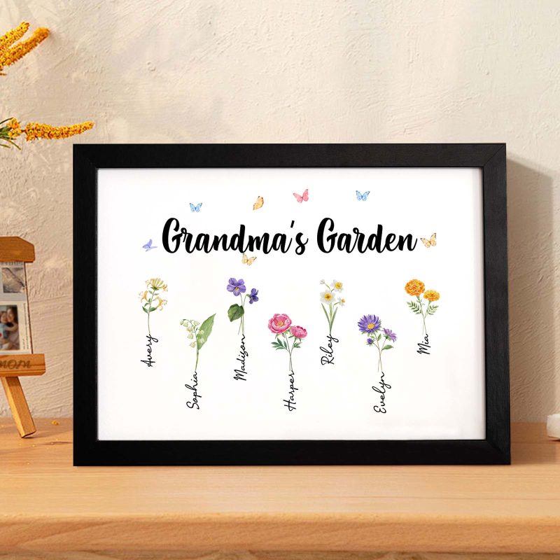 Custom Grandma’s Garden Wooden Photo Frame Personalized Birth Flower Photo Frame Mother’s Day Gift