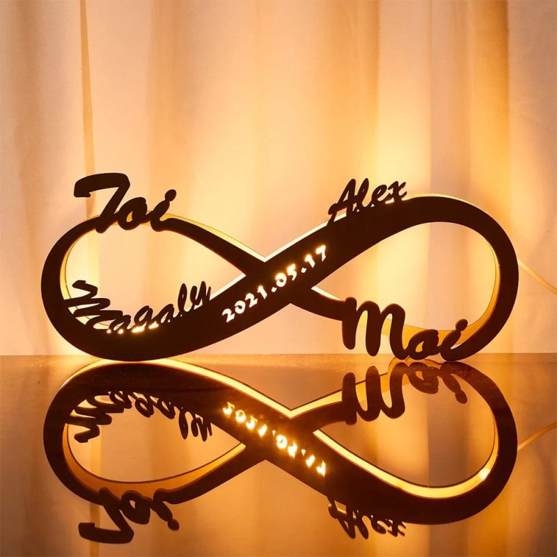 Custom Lamp Engraved Wooden Desk Nightlight Personalized Name Sign Light Infinity Love Anniversary Gifts for Her
